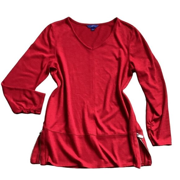 APT.9 Slub Knit V-Neck Tunic Top Side Hem Zippers/Slits Sz S Red 164B - Picture 7 of 10